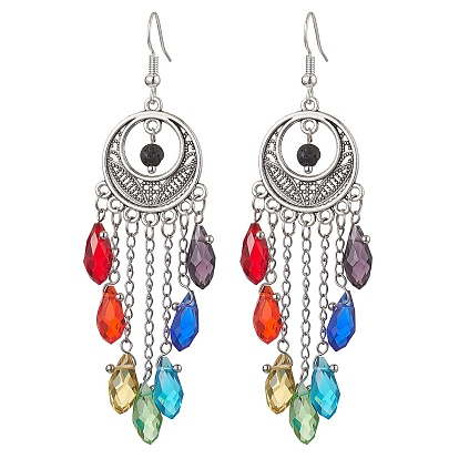 304 Stainless Steel Dangle Earring, with Glass and Alloy Pendant, Teardrop