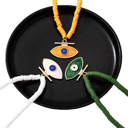 Кулон в виде сглаза из сплава с эмалью, бусы-хейши из полимерной глины для женщин., золотые