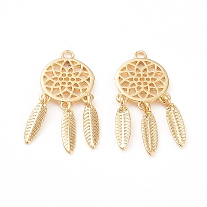 Brass Pendants, Long-Lasting Plated, Woven Net/Web with Feather