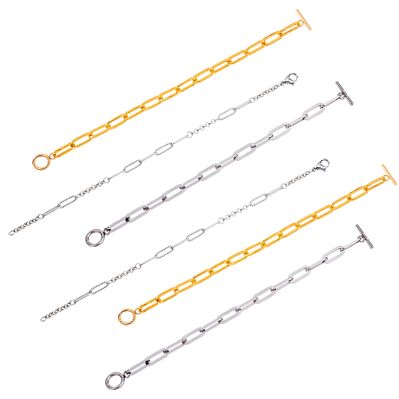 Paperclip Chain Bracelets Sets, with Toggle Clasps and Lobster Claw Clasps