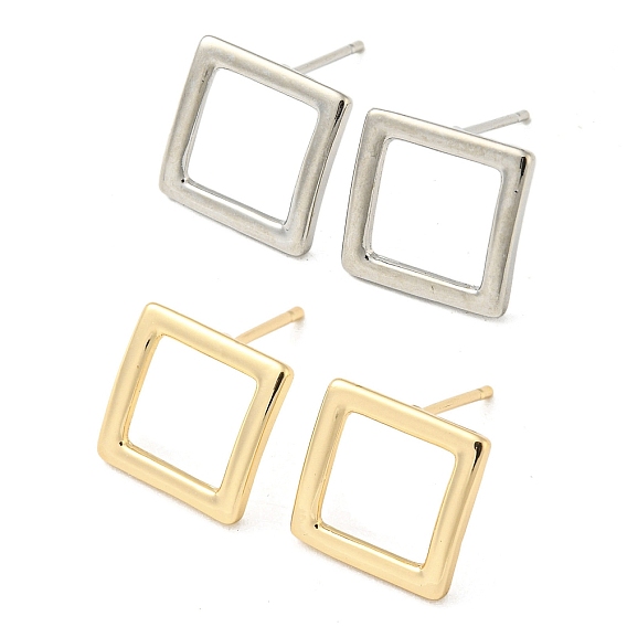 Brass Stud Earrings, Hollow Square