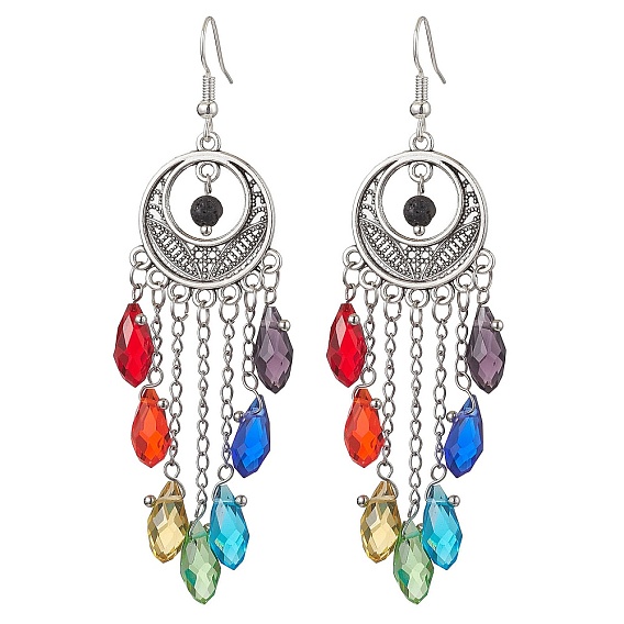 304 Stainless Steel Dangle Earring, with Glass and Alloy Pendant, Teardrop