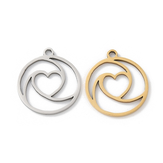 201 подвески из нержавеющей стали, плоский круглый с подвеской в виде сердца, лазерная резка, ионное покрытие (ip)