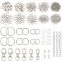 115Pcs 4 Styles Alloy Swivel Lobster Claw Clasps, 60Pcs Iron Ends with Twist Chains, 600Pcs 2 Styles Iron Open Jump Rings, 150Pcs 3 Style Iron Split Key Rings