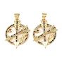 Brass Micro Pave Colorful Cubic Zirconia Pendants, with White Enamel, Flat Round with Arrow Charms