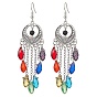 304 Stainless Steel Dangle Earring, with Glass and Alloy Pendant, Teardrop