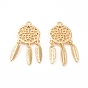 Brass Pendants, Long-Lasting Plated, Woven Net/Web with Feather
