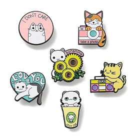 Cartoon Cat Shape Theme Black Alloy Brooches, Enamel Pins