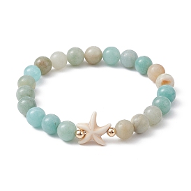 Bracelet extensible en perles d'amazonite à fleurs naturelles, étoiles de mer