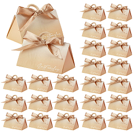 30Pcs Triangle Paper Wedding Candy Gift Boxes, with Ribbon and Ring Handles