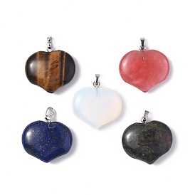 Gemstone Pendants, Heart Charms, with Platinum Tone Brass Findings