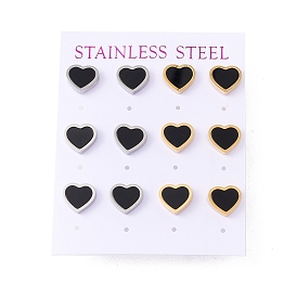 Черные акриловые серьги-гвоздики в форме сердца, 304 женские украшения из нержавеющей стали