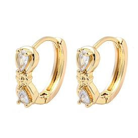 Brass Micro Pave Clear Cubic Zirconia Hoop Earrings for Women, Bowknot