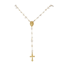 Colliers en chaîne à maillons en pierre de lune blanche naturelle pour femmes, croix en alliage avec colliers pendentif jésus