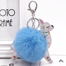 Pom Pom Ball Keychain, Imitation Leather Backpack Hanging Decoration, Alpaca