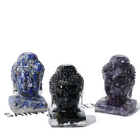 Buddha Head Resin Figurines, with Gemstone Chips inside Statues for Home Office Decorations