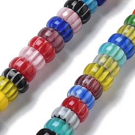Handmade millefiori lampwork beads strands, плоско-круглые