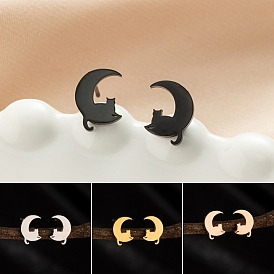 Stainless Steel Moon & Cat Shape Stud Earrings