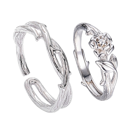 Thorn & Rose 925 Sterling Silver Couple Rings, Vintage Design Open Ring Gift