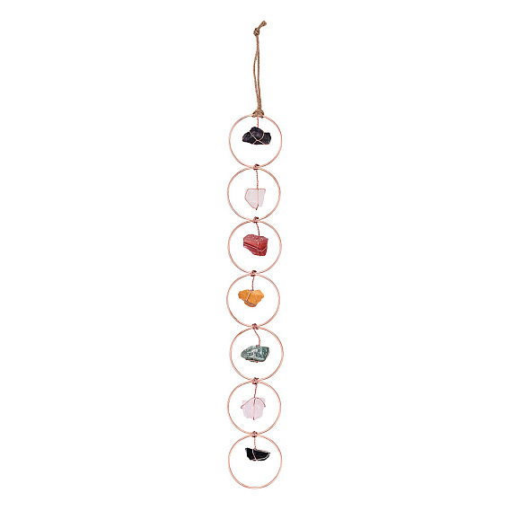 7 Chakra Gemstone Wall Hanging Pendant Decorations, for Home Living Yoga Room Bedroom Decorations, with Steel Ring