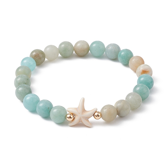 Natural Flower Amazonite Beaded Stretch Bracelet, Starfish