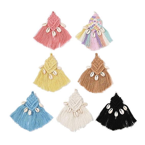 Подвески из полипропилена, с фурнитурой из сплава и подвесками из ракушек, ромб