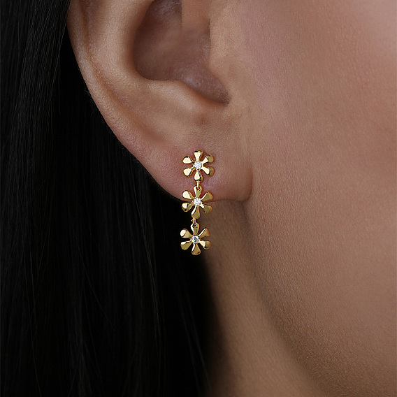 Boucles d'oreilles puces en argent sterling serties de micro-pavés de zirconiums cubiques en forme de fleur pour femmes