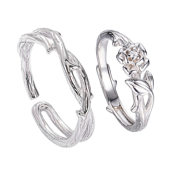 Thorn & Rose 925 Sterling Silver Couple Rings, Vintage Design Open Ring Gift