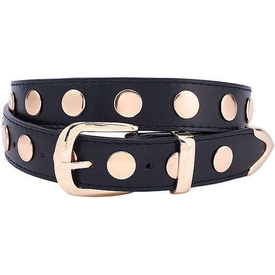Ceintures à chaînes en similicuir PU noir, avec des fermoirs en fer et des rivets ronds