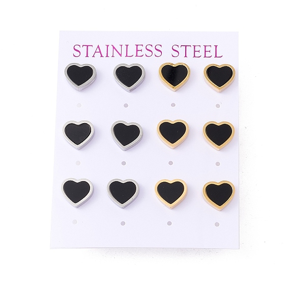 Черные акриловые серьги-гвоздики в форме сердца, 304 женские украшения из нержавеющей стали