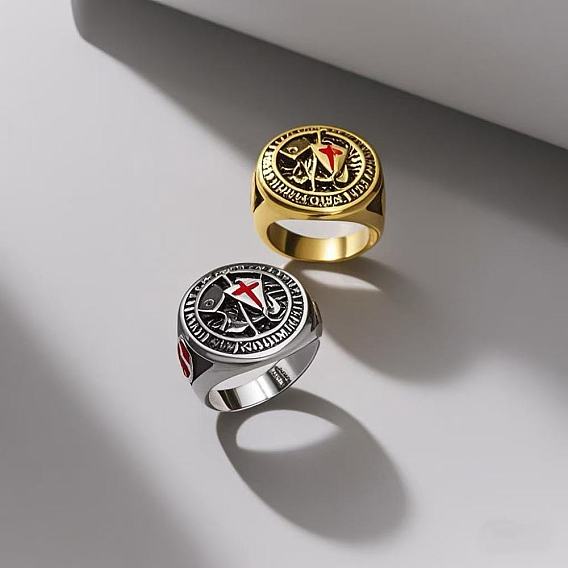 Кольца для колец из сплава эмали, плоское круглое с рисунком щита