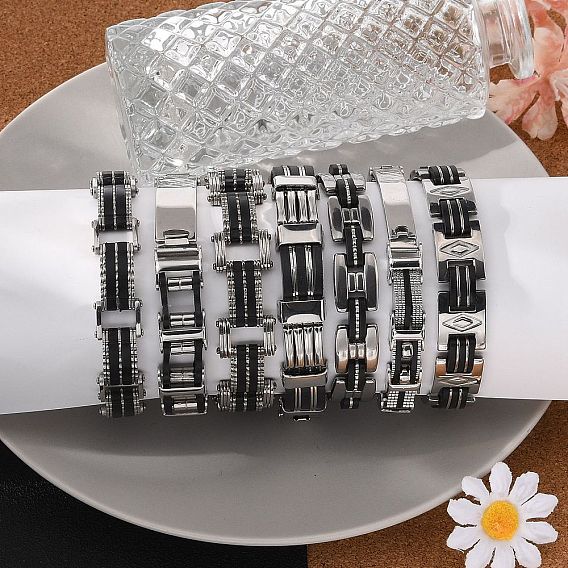 Великие День Святого Валентина подарки для друга 304 из нержавеющей стали силиконовые браслеты, Смотреть полоса мужские браслеты, разнообразные, 200~225x9.5~16 мм