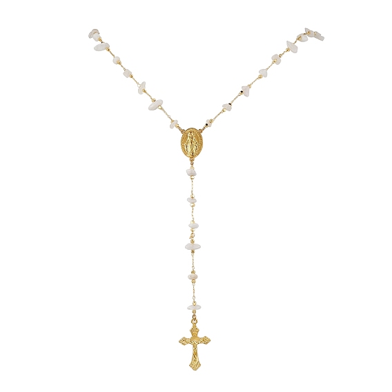 Четки ожерелья из бисера, Ожерелья-цепочки из натурального белого лунного камня для женщин, крест из сплава с подвесками в виде Иисуса