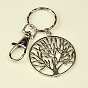 Tibetan Style Tree of life Keychain, with Iron Key Clasp Findings and Alloy Swivel Clasps, Platinum, 100mm