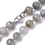 Natural Labradorite Beaded Necklace, with Stainless Steel Clasps
