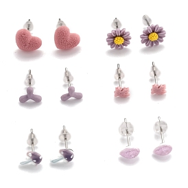 Porcelain Stud Earrings, with 304 Stainless Steel Findings and Plastic Ear Nuts, Mixed Shapes