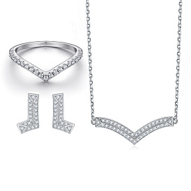 Stunning S925 Silver Jewelry Set with Lock Collar Necklace, European-American Ring and CZ Diamond Earrings