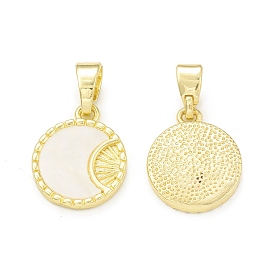 Plastic Pendants, with Rack Plating Brass Findings, Cadmium Free & Lead Free, Long-Lasting Plated, Flat Round with Moon Charm