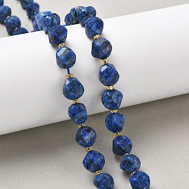 Окрашенные нити бусин из натуральной кунжутной яшмы/киви-яшмы, имитация лазурита, граненые, твист, с бисером