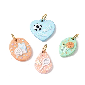 Printed 304 Stainless Steel Pendants, Sports Theme Charms, Golden