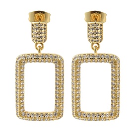 Серьги-гвоздики с прозрачным паве из латуни с кубическим цирконием, полый прямоугольник