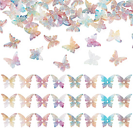 50шт. стеклянных бусин, расписанных методом запекания, бабочка, с золотой порошок, два тона