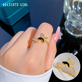 Adjustable Butterfly Oil Drop Ring - Minimalist Japanese Style Couple Ring, Hand Ornament.