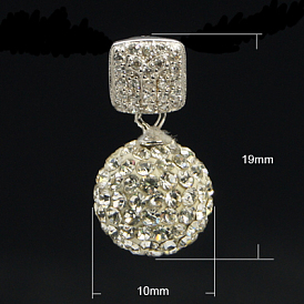 Polymer Clay Pendants, with Rhinestone and 925 Sterling Silver Pendant Findings, Cadmium Free & Lead Free, Round, White, 19x10mm, hole: 4x1mm, beads: 10mm