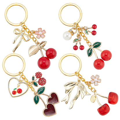 4шт 4 цветной сплав подвески со стразами, вишня, с эмалью и кольцами из сплава