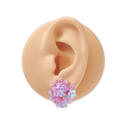 PVC Paillette Flower Clip-on Earrings, Golden Tone 304 Stainless Steel Earring for Women