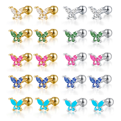 925 Boucles d'oreilles à vis papillon en argent sterling avec micro-incrustations de zircons