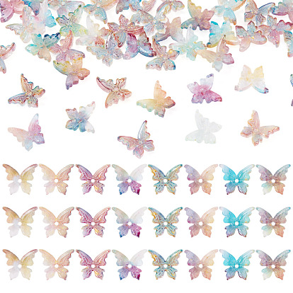 50шт. стеклянных бусин, расписанных методом запекания, бабочка, с золотой порошок, два тона