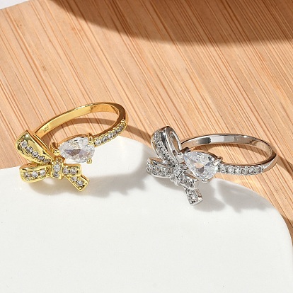 Открытые кольца манжеты из латуни с микропаве и кубическим цирконием, бантом, без кадмия и без свинца, стойки покрытие, долговечный