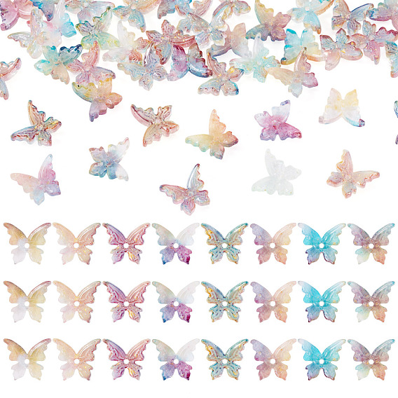 50шт. стеклянных бусин, расписанных методом запекания, бабочка, с золотой порошок, два тона